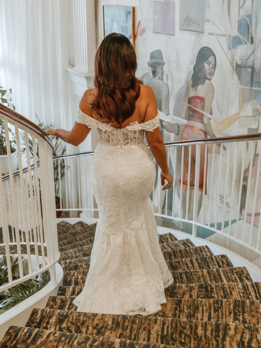 Off-Shoulder Lace Wedding Dress in White